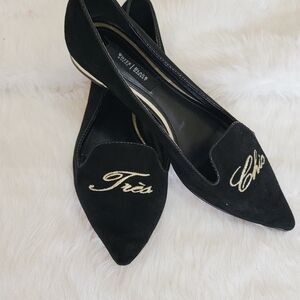 White House Black Market Black Embroidered Women's Flats